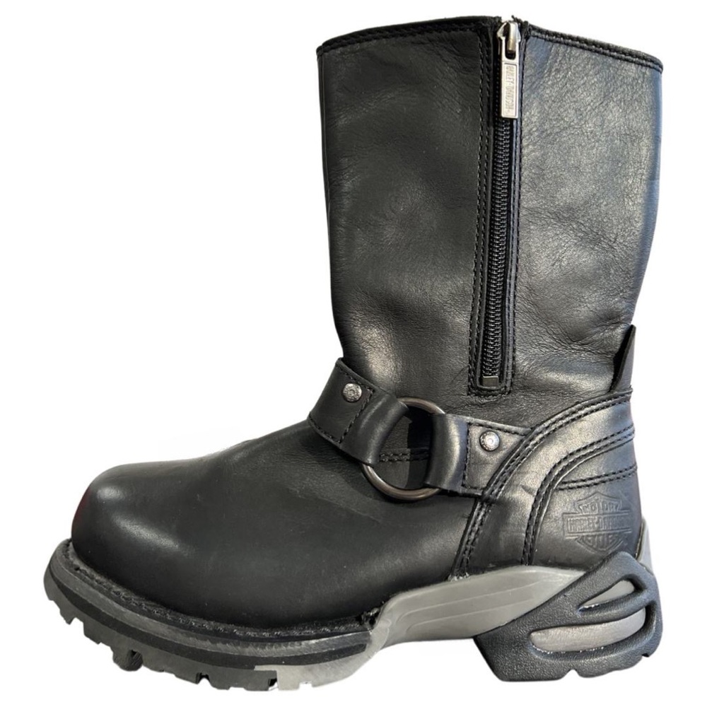 New Harley-Davidson Mens Black Leather Steel Toe Motorcycle Riding Boots, Size 6